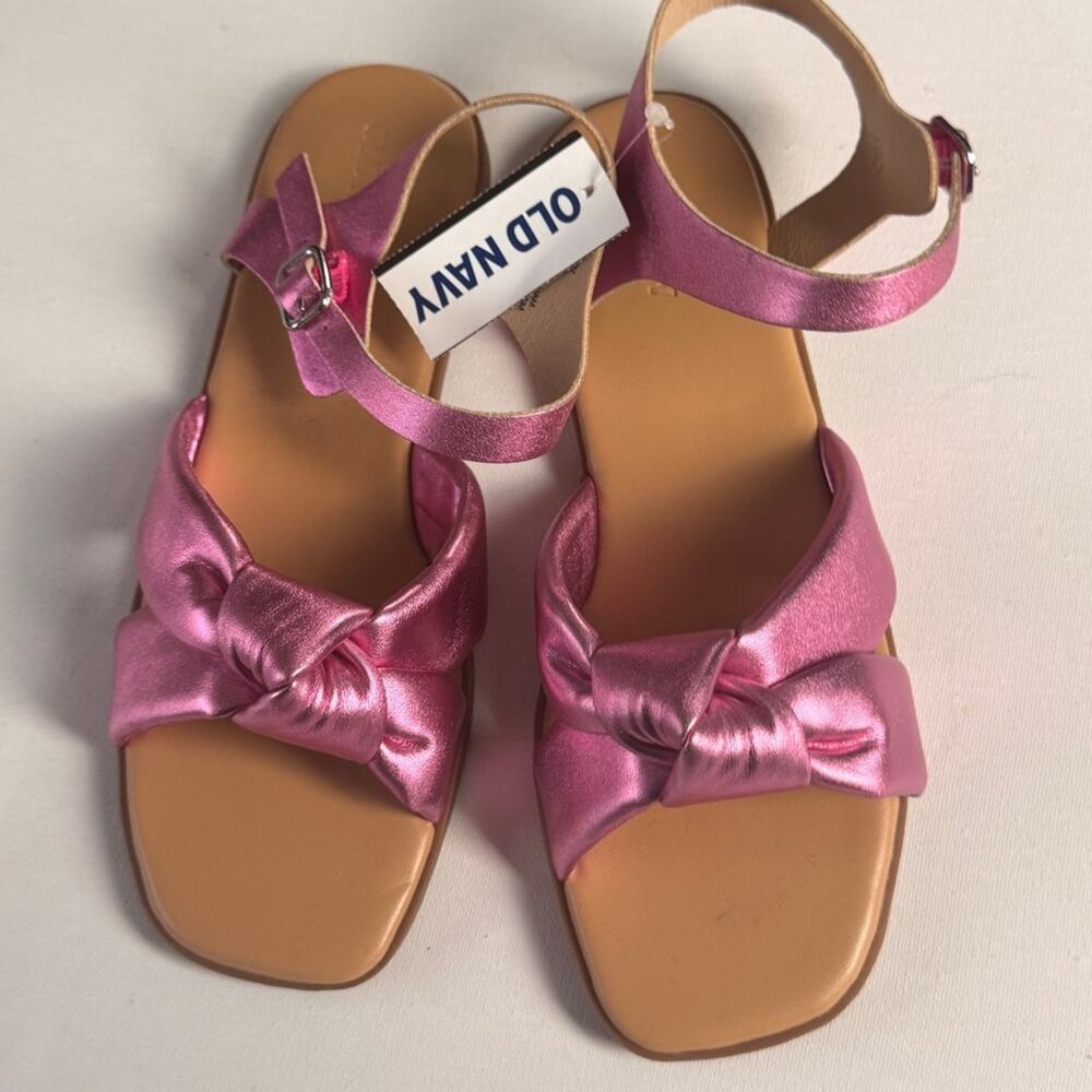 Old Navy Girl's Low Heel Knotted Detail Sandal Pink Metallic Sz 3Y NWT